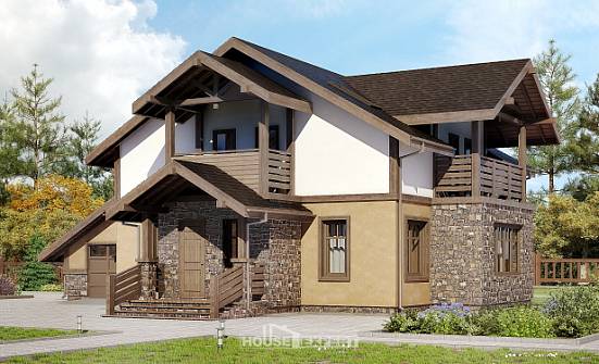 180-011-Л Проект двухэтажного дома с мансардой и гаражом, компактный коттедж из теплоблока Иркутск | Проекты домов от House Expert