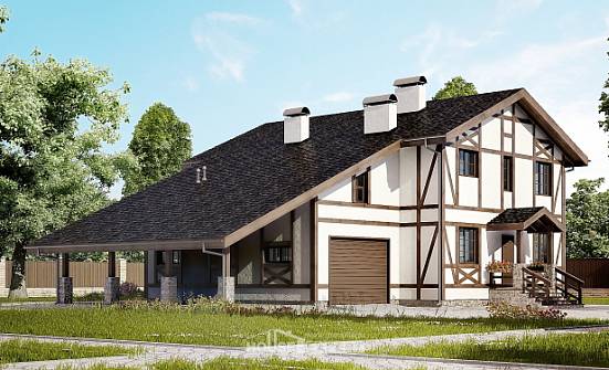 250-002-Л Проект двухэтажного дома мансардный этаж, гараж, классический загородный дом из кирпича Братск | Проекты домов от House Expert