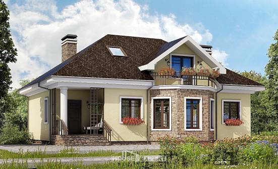 150-008-Л Проект двухэтажного дома с мансардой, уютный домик из газосиликатных блоков Слюдянка | Проекты домов от House Expert