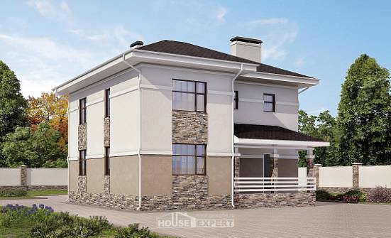 150-014-П Проект двухэтажного дома, недорогой коттедж из теплоблока Зима | Проекты домов от House Expert