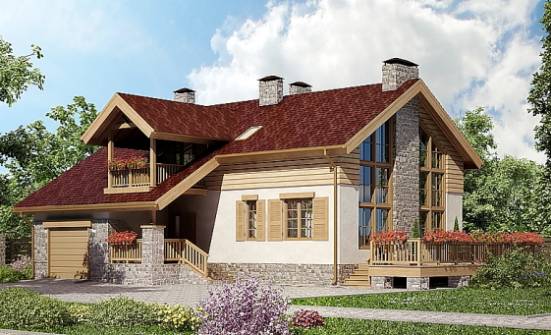 165-002-П Проект двухэтажного дома с мансардой, гараж, экономичный коттедж из бризолита Саянск | Проекты домов от House Expert