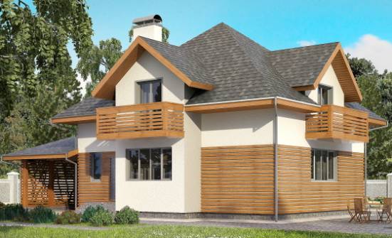 155-004-П Проект двухэтажного дома с мансардным этажом и гаражом, простой коттедж из арболита Усть-Кут | Проекты домов от House Expert