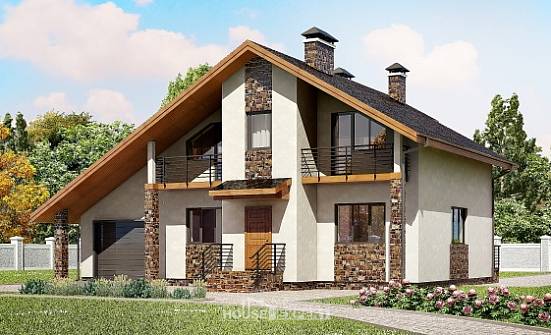 180-008-Л Проект двухэтажного дома с мансардным этажом и гаражом, классический коттедж из пеноблока Бодайбо | Проекты домов от House Expert