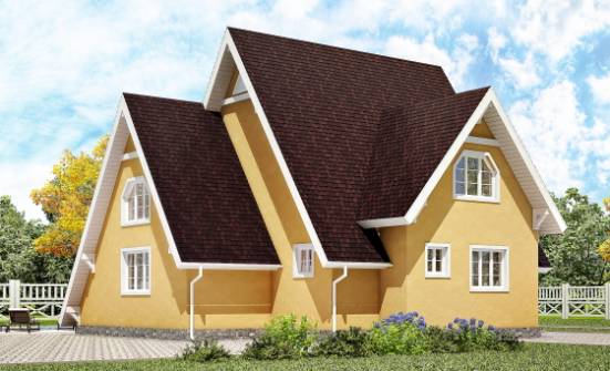 155-008-П Проект двухэтажного дома мансардный этаж, бюджетный домик из бревен Вихоревка | Проекты домов от House Expert