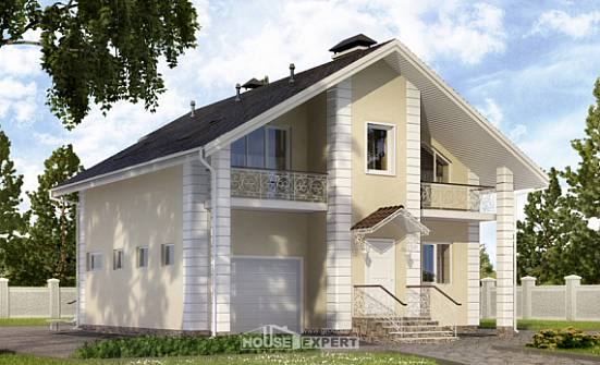 150-002-Л Проект двухэтажного дома с мансардой и гаражом, классический домик из арболита Слюдянка | Проекты домов от House Expert