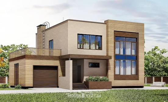 220-003-Л Проект двухэтажного дома и гаражом, современный загородный дом из газосиликатных блоков Вихоревка | Проекты домов от House Expert