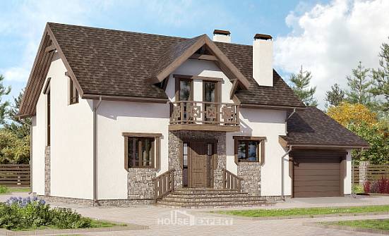 180-013-П Проект двухэтажного дома мансардой, гараж, компактный домик из теплоблока Нижнеудинск | Проекты домов от House Expert