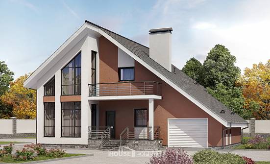 200-007-П Проект двухэтажного дома с мансардой, гараж, средний загородный дом из твинблока Нижнеудинск | Проекты домов от House Expert