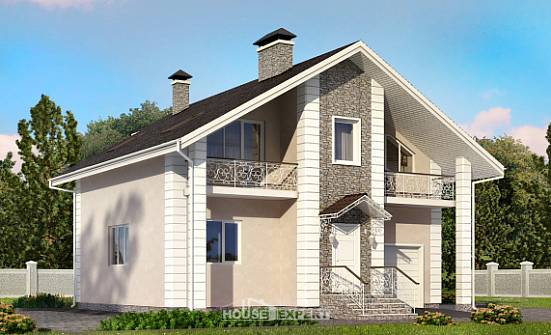 150-002-П Проект двухэтажного дома мансардой и гаражом, бюджетный коттедж из пеноблока Ангарск | Проекты домов от House Expert
