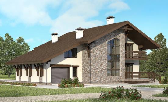 280-001-П Проект двухэтажного дома с мансардным этажом и гаражом, классический домик из кирпича Зима | Проекты домов от House Expert