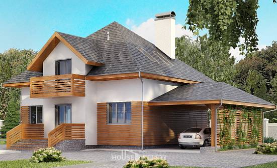 155-004-П Проект двухэтажного дома с мансардным этажом и гаражом, простой коттедж из арболита Усть-Кут | Проекты домов от House Expert