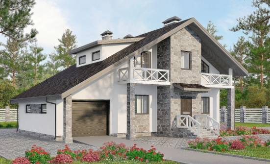 180-017-Л Проект двухэтажного дома мансардой, гараж, средний коттедж из газобетона Тайшет | Проекты домов от House Expert