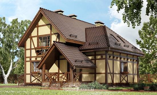 160-003-П Проект двухэтажного дома с мансардой, небольшой коттедж из блока Черемхово | Проекты домов от House Expert