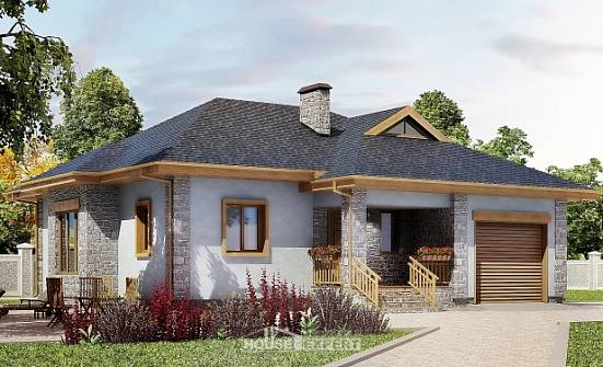 130-006-П Проект одноэтажного дома и гаражом, красивый домик из теплоблока Саянск | Проекты домов от House Expert