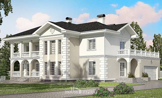 340-002-П Проект двухэтажного дома и гаражом, большой домик из кирпича Зима | Проекты домов от House Expert
