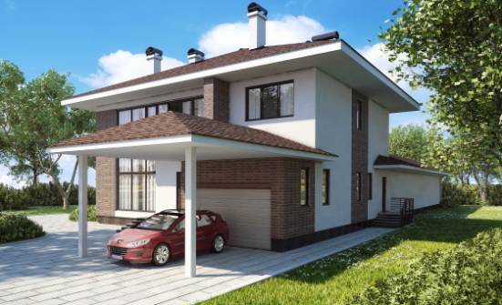340-001-П Проект двухэтажного дома и гаражом, огромный загородный дом из кирпича Усть-Кут | Проекты домов от House Expert
