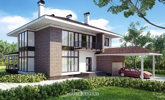 340-001-П Проект двухэтажного дома и гаражом, огромный загородный дом из кирпича Усть-Кут | Проекты домов от House Expert
