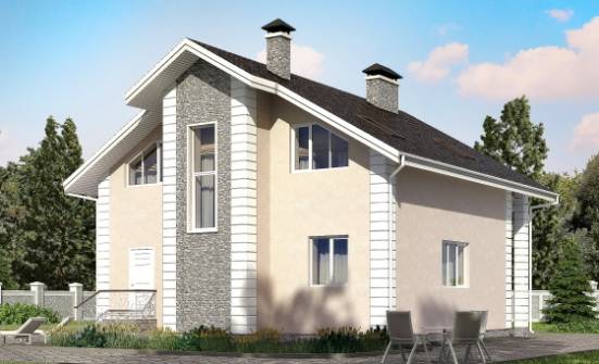 150-002-П Проект двухэтажного дома мансардой и гаражом, бюджетный коттедж из пеноблока Ангарск | Проекты домов от House Expert
