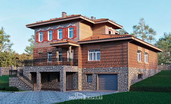 380-002-Л Проект трехэтажного дома, гараж, просторный коттедж из кирпича Иркутск | Проекты домов от House Expert