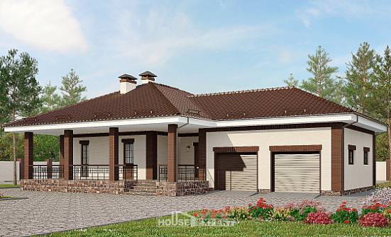 160-015-П Проект одноэтажного дома и гаражом, небольшой дом из твинблока Вихоревка | Проекты домов от House Expert