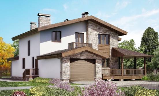 220-001-П Проект двухэтажного дома с мансардой и гаражом, современный коттедж из газосиликатных блоков Зима | Проекты домов от House Expert