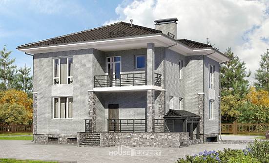 275-004-П Проект трехэтажного дома и гаражом, большой домик из кирпича Усть-Илимск | Проекты домов от House Expert