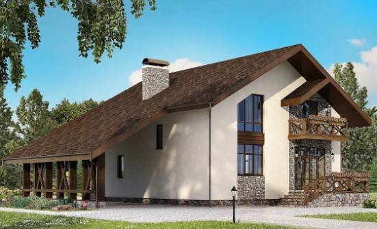 155-007-П Проект двухэтажного дома мансардой, гараж, скромный загородный дом из теплоблока Усть-Илимск | Проекты домов от House Expert