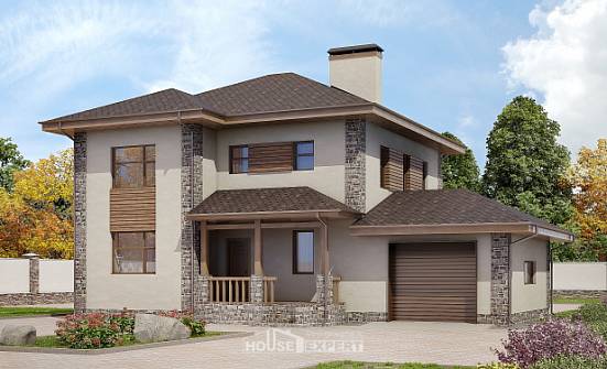 185-004-П Проект двухэтажного дома, гараж, простой коттедж из газобетона Ангарск | Проекты домов от House Expert
