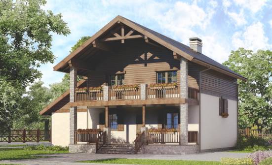 200-003-П Проект двухэтажного дома и гаражом, классический домик из твинблока Иркутск | Проекты домов от House Expert