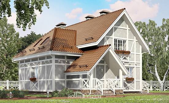 160-003-Л Проект двухэтажного дома мансардой, бюджетный коттедж из газосиликатных блоков Зима | Проекты домов от House Expert