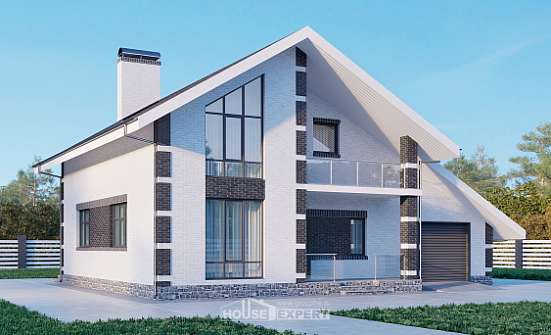 190-008-П Проект двухэтажного дома мансардой и гаражом, простой коттедж из пеноблока Нижнеудинск | Проекты домов от House Expert
