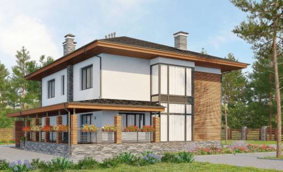 305-001-П Проект двухэтажного дома и гаражом, большой дом из пеноблока Братск | Проекты домов от House Expert