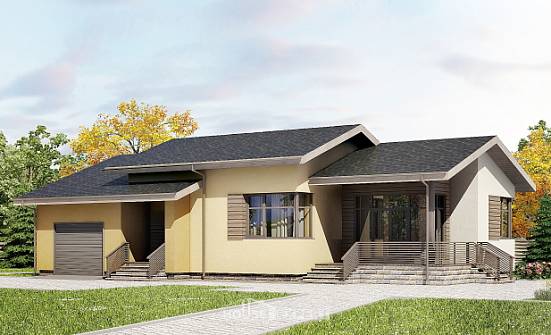 135-002-Л Проект одноэтажного дома и гаражом, небольшой домик из арболита Вихоревка | Проекты домов от House Expert