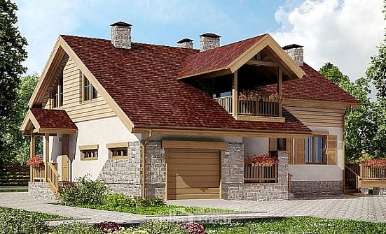 165-002-П Проект двухэтажного дома с мансардой, гараж, экономичный коттедж из бризолита Саянск | Проекты домов от House Expert