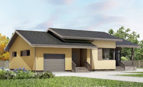 135-002-Л Проект одноэтажного дома и гаражом, небольшой домик из арболита Вихоревка | Проекты одноэтажных домов от House Expert