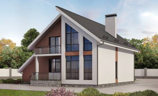 200-007-П Проект двухэтажного дома с мансардой, гараж, средний загородный дом из твинблока Нижнеудинск | Проекты домов от House Expert