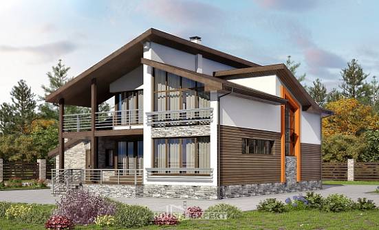 240-004-П Проект двухэтажного дома мансардный этаж и гаражом, красивый загородный дом из блока Иркутск | Проекты домов от House Expert