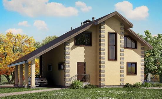 150-003-П Проект двухэтажного дома мансардой и гаражом, небольшой домик из пеноблока Зима | Проекты домов от House Expert