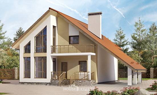 170-009-П Проект двухэтажного дома с мансардным этажом, гараж, доступный коттедж из газобетона Бодайбо | Проекты домов от House Expert