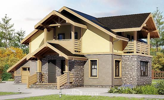 180-011-П Проект двухэтажного дома с мансардным этажом и гаражом, небольшой загородный дом из арболита Слюдянка | Проекты домов от House Expert