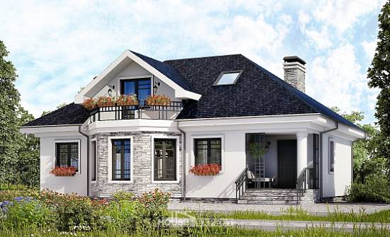 150-008-П Проект двухэтажного дома с мансардой, бюджетный загородный дом из газосиликатных блоков Черемхово | Проекты домов от House Expert
