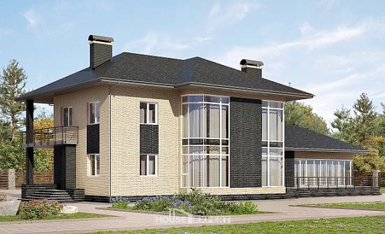 305-003-Л Проект двухэтажного дома, современный коттедж из газобетона Зима | Проекты домов от House Expert