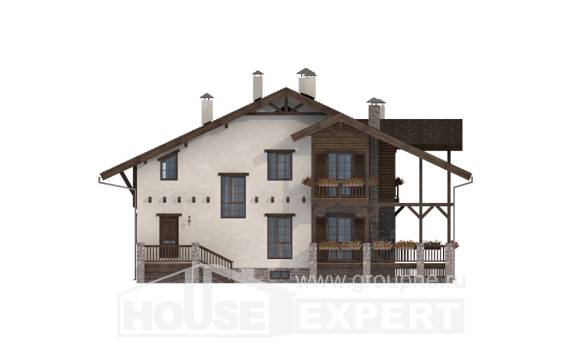 400-004-П Проект трехэтажного дома мансардой, гараж, огромный домик из кирпича, Зима