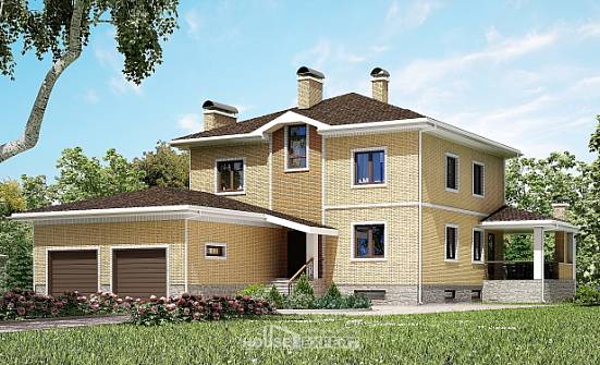 350-002-Л Проект трехэтажного дома и гаражом, просторный домик из кирпича, Ангарск | Проекты домов от House Expert