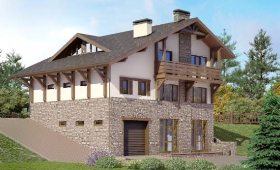 305-002-Л Проект трехэтажного дома с мансардой, классический домик из кирпича, Зима