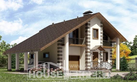 150-003-Л Проект двухэтажного дома мансардой и гаражом, недорогой домик из дерева, Бодайбо