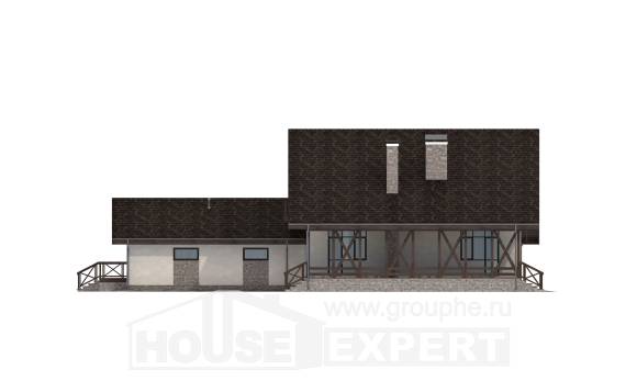 265-001-П Проект двухэтажного дома мансардный этаж, гараж, современный коттедж из поризованных блоков, Зима