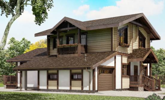 190-004-П Проект двухэтажного дома с мансардой и гаражом, классический коттедж из пеноблока из бревен Тайшет | Проекты домов от House Expert