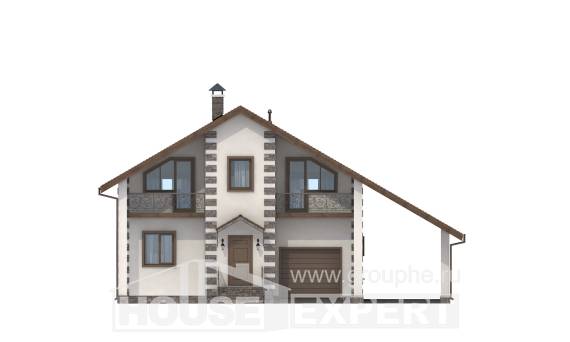 150-003-Л Проект двухэтажного дома мансардой и гаражом, небольшой дом из бревен, Киренск