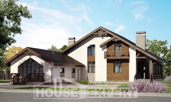 265-001-П Проект двухэтажного дома с мансардой, гараж, просторный коттедж из бризолита, Черемхово